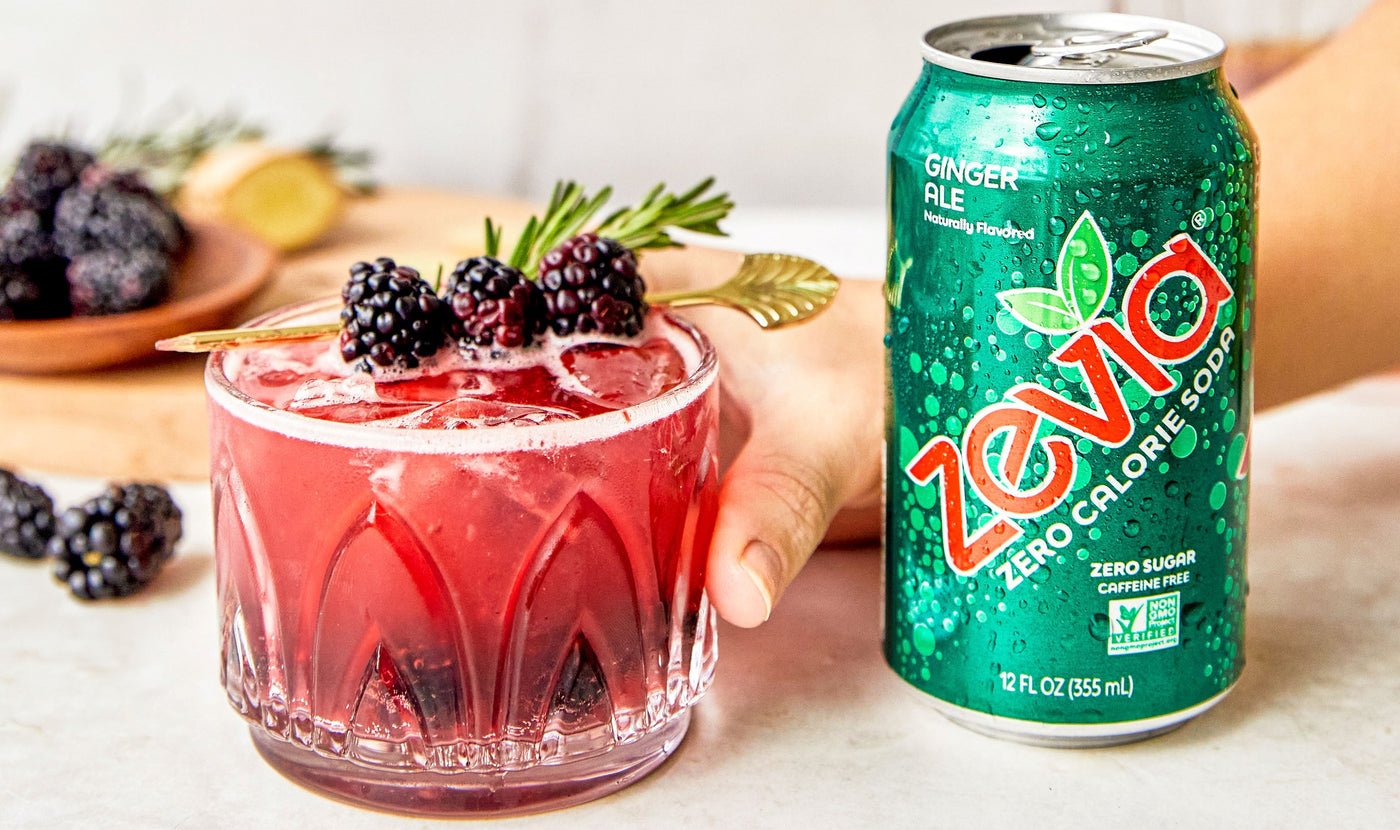 Ginger Blackberry Whiskey Sour Made with Zevia Ginger Ale Soda