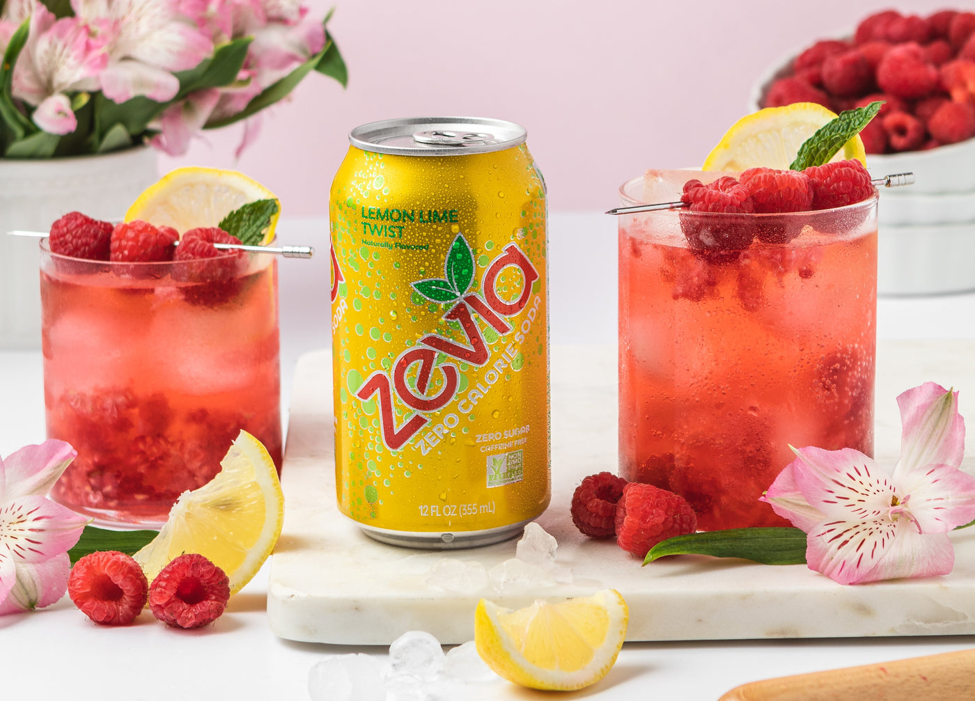 Raspberry Lemon Spritz with Zevia Lemon Lime Twist Soda