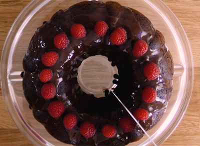 Zevia Chocolate Cola Bundt Cake with Raspberries